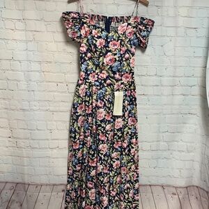 NEW Vintage Karin Stevens Black Floral Cottagecore Smocked Dress Size 4